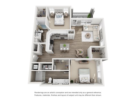 Floor plan for 2 beds, 2 baths, 1320 sqft